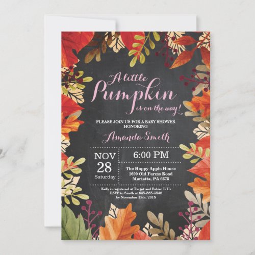 Fall Pumpkin Autumn Girl Baby Shower Invitation