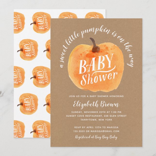 Fall Pumpkin Autumn Kraft Baby Shower Invitation (Front/Back)