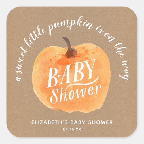 Fall Pumpkin Autumn Kraft Baby Shower Square Sticker
