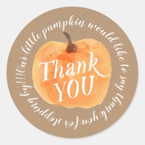 Fall Pumpkin Autumn Kraft Thank You Classic Round Sticker