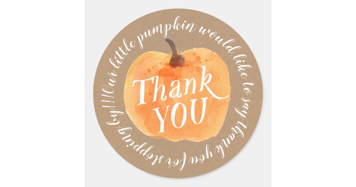 Fall Pumpkin Autumn Kraft Thank You Classic Round Sticker | Zazzle