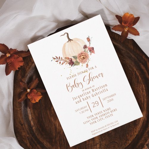 Fall Pumpkin Autumn Leaf Burgundy Floral BOHO Invitation