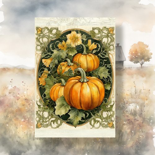 Fall Pumpkin Autumn Leaves Art Nouveau Decoupage Tissue Paper