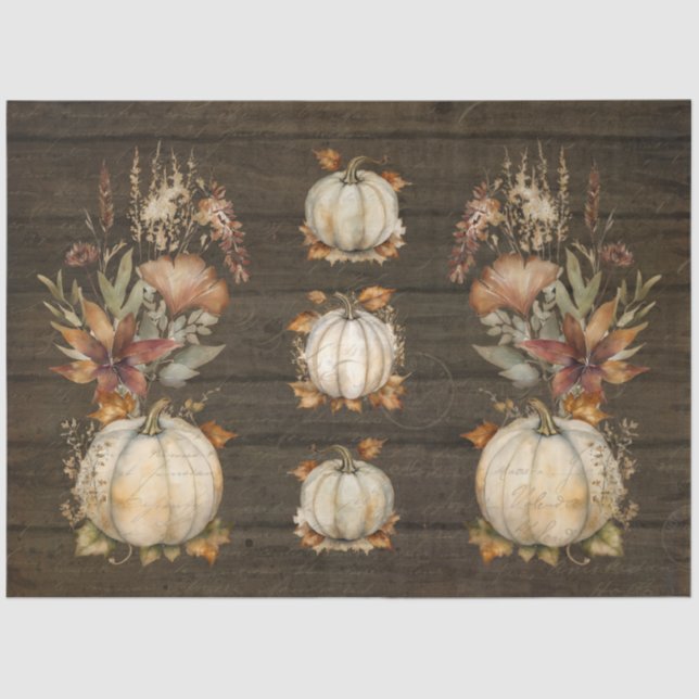 Fall Pumpkin Autumn Leaves Dark Wood Decoupage Tissue Paper (Front)