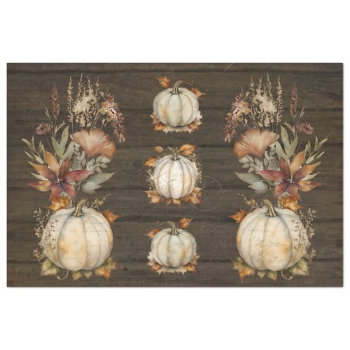 Fall Pumpkin Autumn Leaves Dark Wood Decoupage Tissue Paper