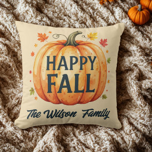 fall pumpkin autumn orange watercolor throw pillow