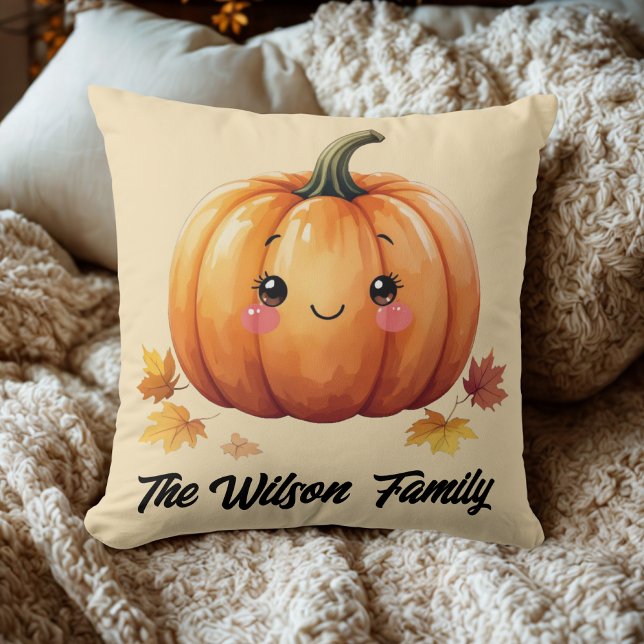fall pumpkin autumn orange watercolor  throw pillow (Creator Uploaded)