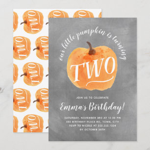 Fall Pumpkin Autumn Second Birthday Chalk Texture Invitation
