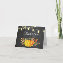 Fall Pumpkin Autumn String Lights Chalkboard Thank You Card