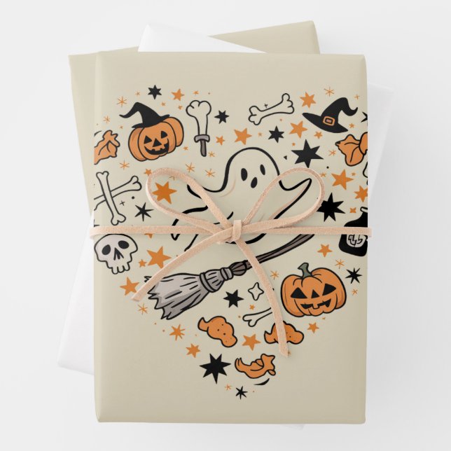 Fall Pumpkin Autumn Thanksgiving Halloween Wrapping Paper Sheets (In situ)
