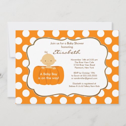 Fall Pumpkin Baby Boy Shower Invitation