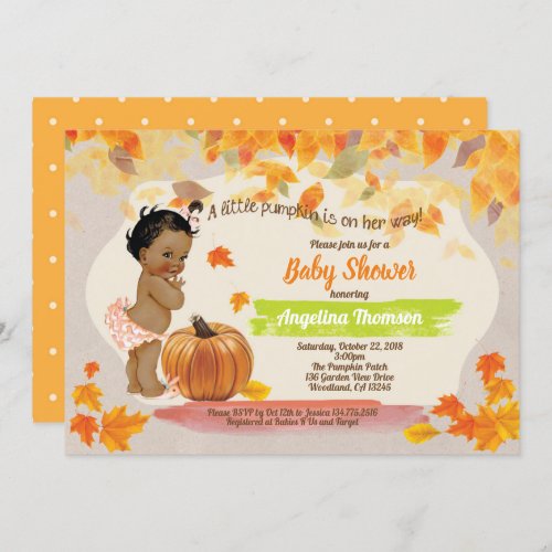 Fall pumpkin baby girl shower rustic vintage invitation