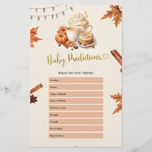 Fall Pumpkin Baby Shower Baby Predictions Games (Front)
