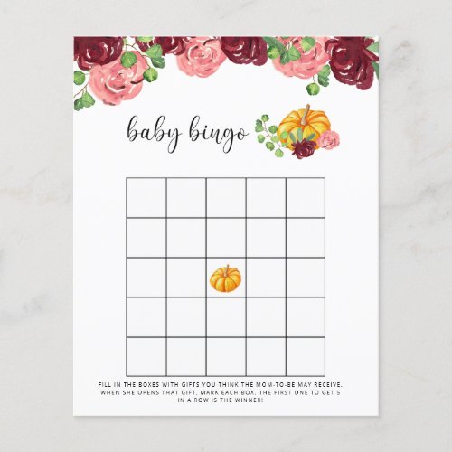 Fall pumpkin baby shower bingo game