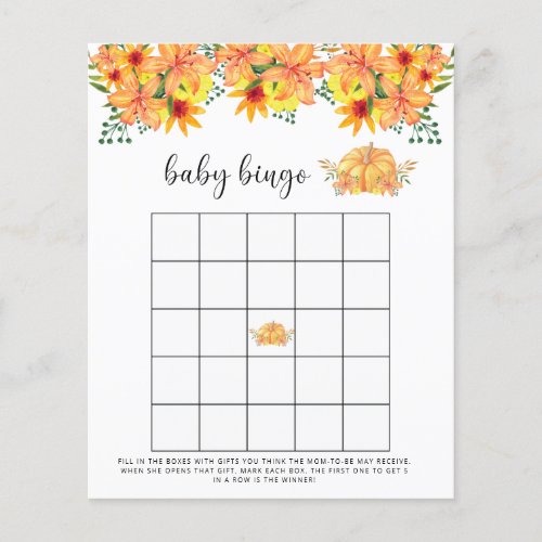 Fall pumpkin baby shower bingo game