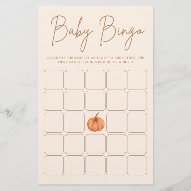 Fall Pumpkin Baby Shower Bingo Game (Front)