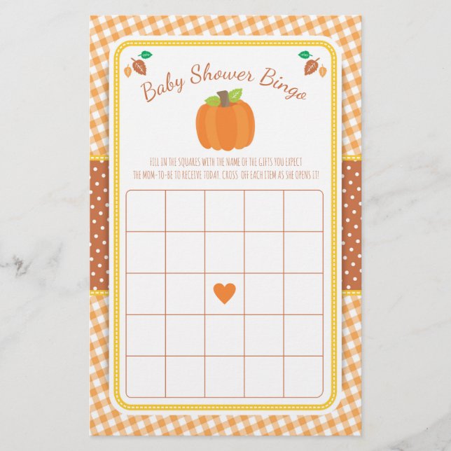Fall Pumpkin Baby Shower Bingo Game (Front)