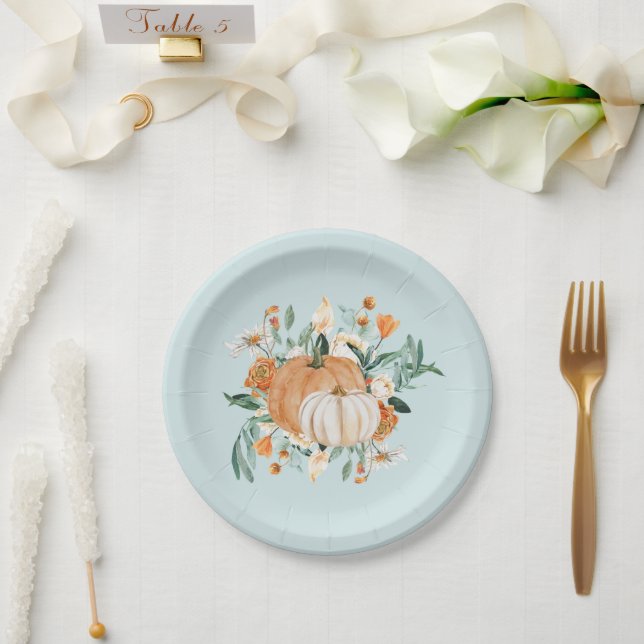 Fall Pumpkin Baby Shower Blue,  Paper Plates (Wedding)