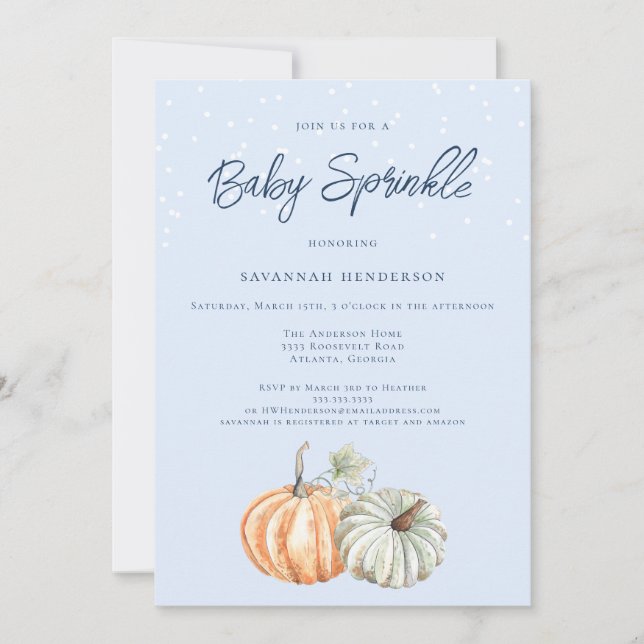 Fall Pumpkin Baby Shower Blue Sprinkle Invitation (Front)