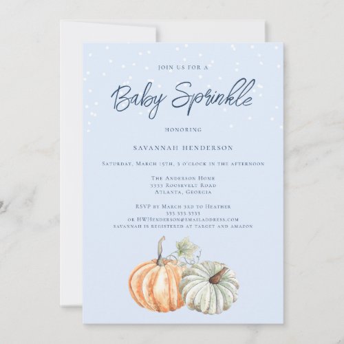 Fall Pumpkin Baby Shower Blue Sprinkle Invitation