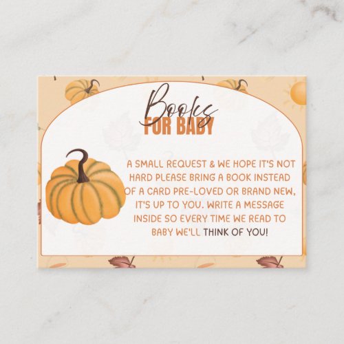 Fall Pumpkin Baby Shower Books for Baby Enclosure Card