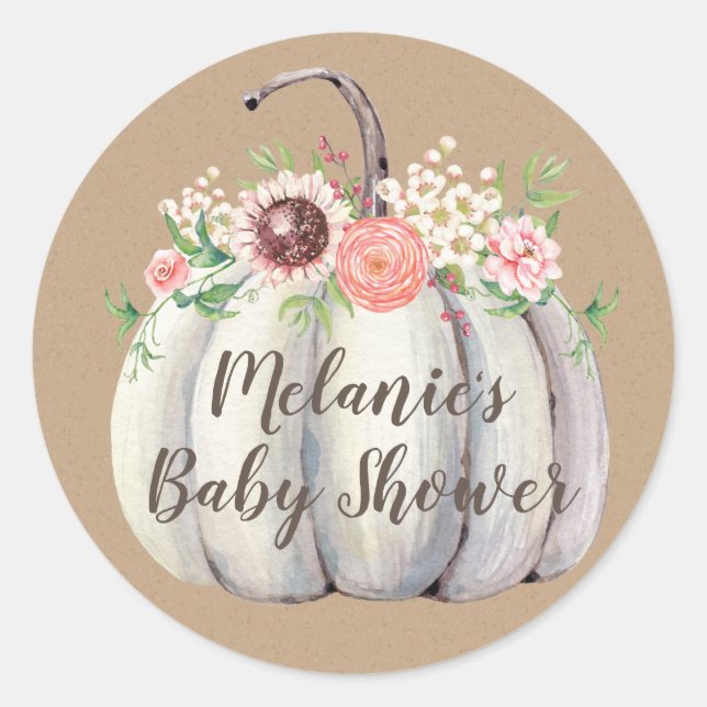 Fall Pumpkin Baby Shower Favor Stickers (Front)