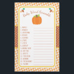 Fall Pumpkin Baby Shower Game - Word Scramble Flyer<br><div class="desc">This design features a pumpkin and leaves in fall colors on a gingham background. Coordinating products are available in our shop, zazzle.com/doodlelulu*. Contact us if you need this design applied to a specific product to create a matching item! Thank you so much for viewing a DoodleLulu by 2 june bugs...</div>