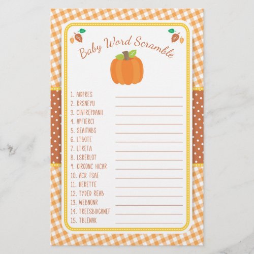 Fall Pumpkin Baby Shower Game _ Word Scramble Flyer