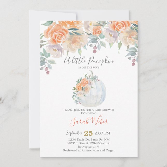 Fall Pumpkin Baby Shower girl Invitation (Front)