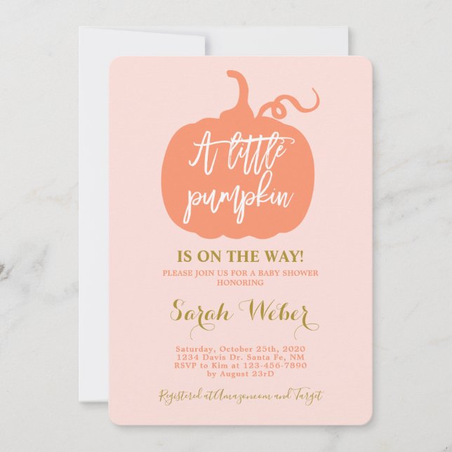 Fall pumpkin baby shower girl invitation (Front)