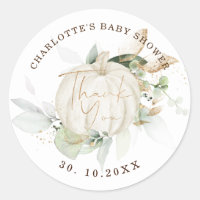 Fall Pumpkin Baby Shower Greenery Gold Favors Classic Round Sticker