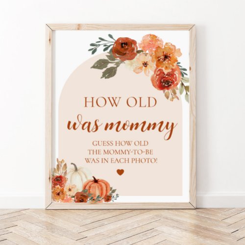 Fall Pumpkin Baby Shower How Old Was Mommy Game Poster