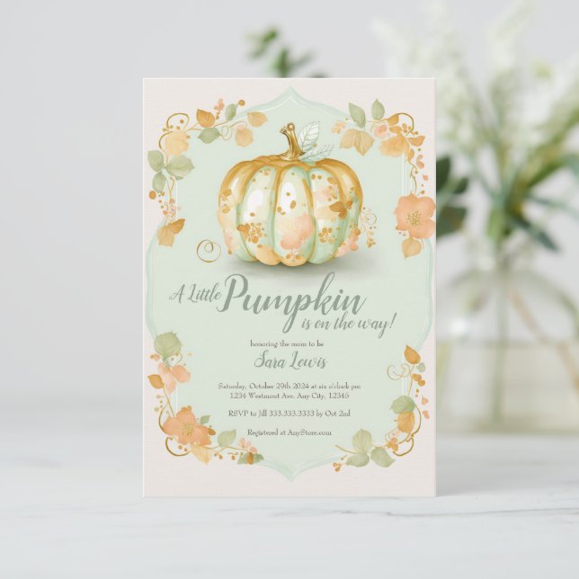 Fall pumpkin baby shower invitation (Standing Front)