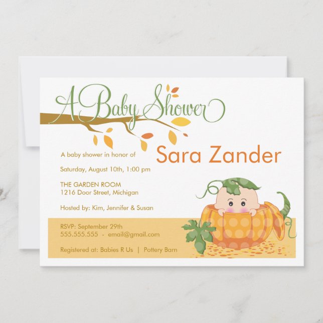 Fall Pumpkin Baby Shower Invitation (Front)