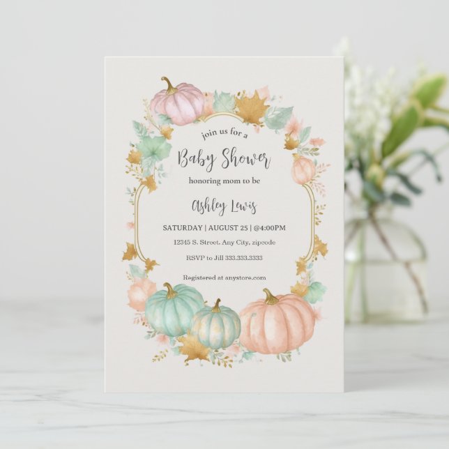 Fall Pumpkin Baby shower invitation (Standing Front)