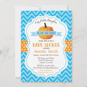 Fall Pumpkin Baby Shower Invitation Blue Chevron