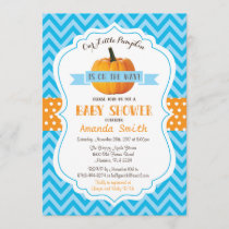 Fall Pumpkin Baby Shower Invitation Blue Chevron