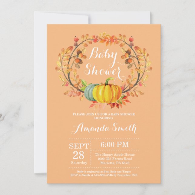 Fall Pumpkin Baby Shower Invitation Card (Front)