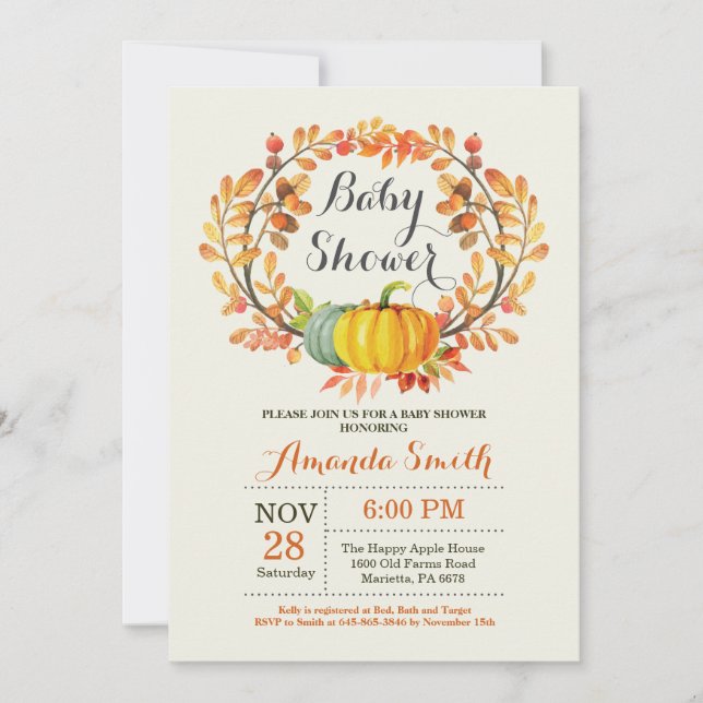 Fall Pumpkin Baby Shower Invitation Card (Front)