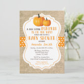 Fall Pumpkin Baby Shower Invitation Card Burlap (Standing Front)
