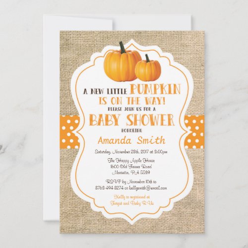 Fall Pumpkin Baby Shower Invitation Card Burlap