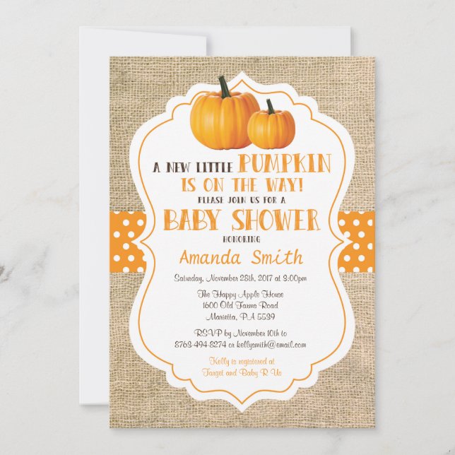 Fall Pumpkin Baby Shower Invitation Card Burlap (Front)