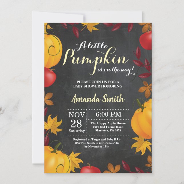 Fall Pumpkin Baby Shower invitation Chalkboard (Front)