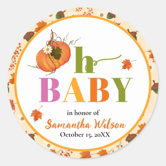 Fall Pumpkin Baby Shower Invitation Classic Round Sticker (Front)