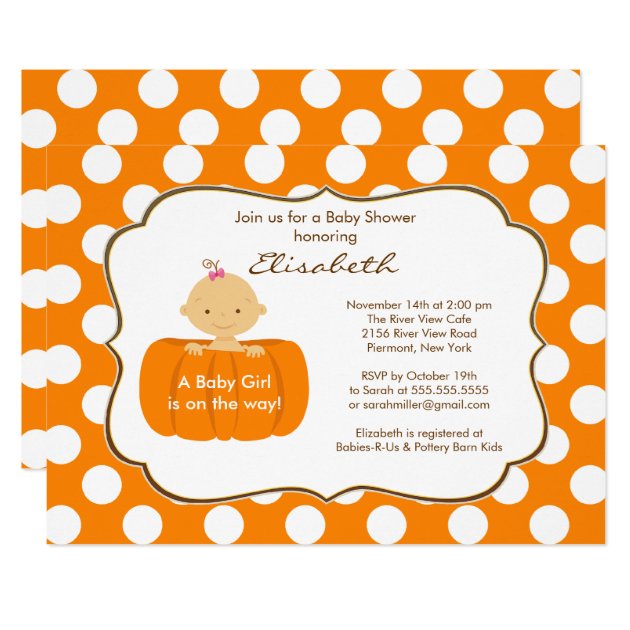 Fall Pumpkin Baby Shower Invitation Girl