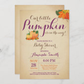 Fall Pumpkin Baby Shower Invitation Orange Purple (Front/Back)