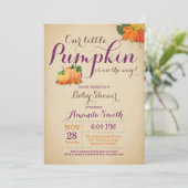 Fall Pumpkin Baby Shower Invitation Orange Purple (Standing Front)