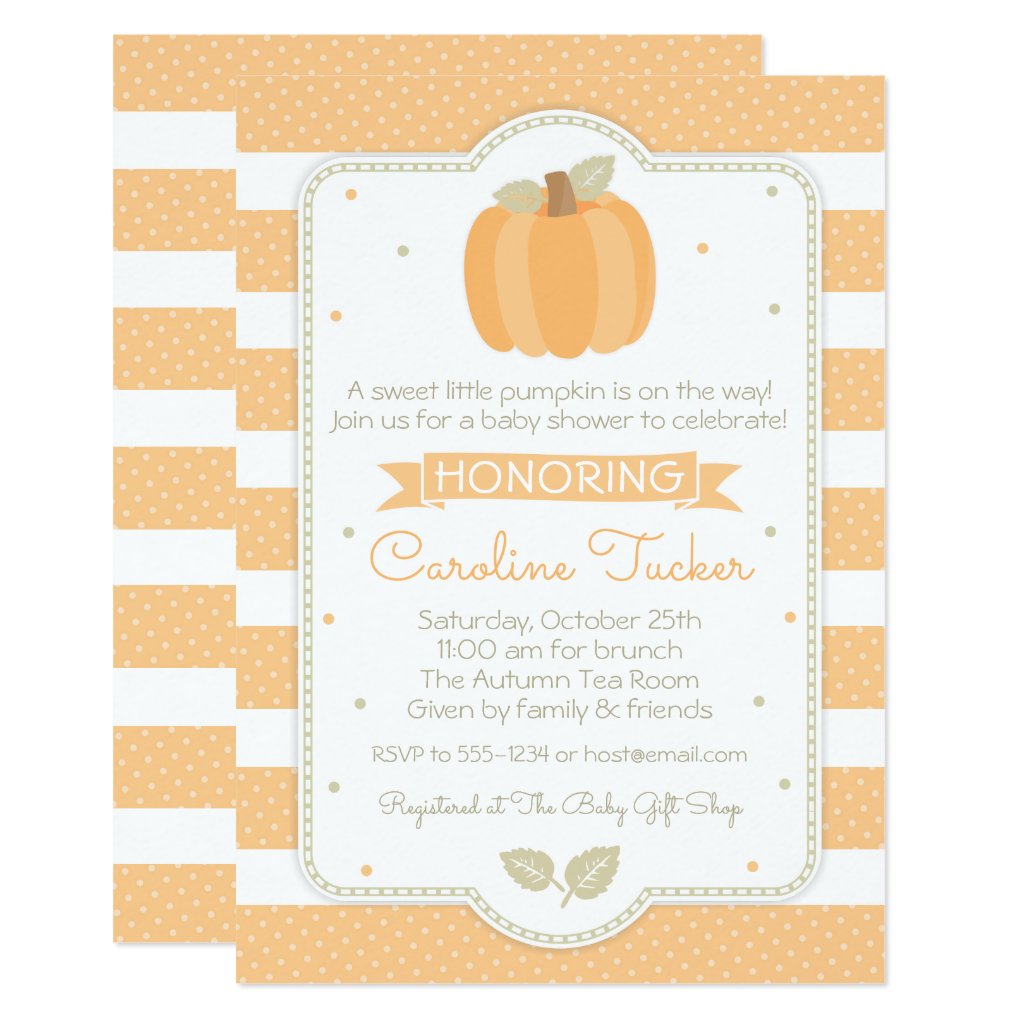Fall Pumpkin Baby Shower Invitation Orange Stripes