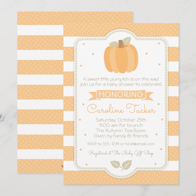 Fall Pumpkin Baby Shower Invitation Orange Stripes (Front/Back)