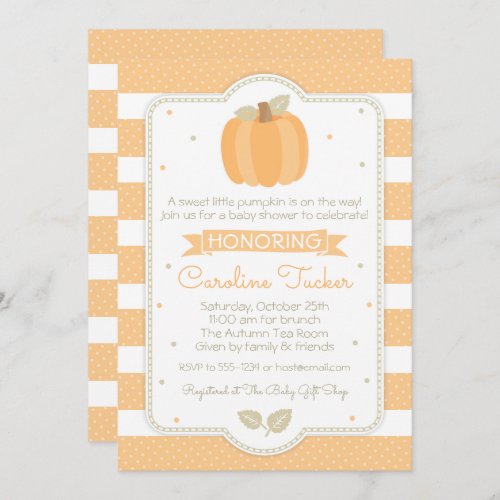 Fall Pumpkin Baby Shower Invitation Orange Stripes
